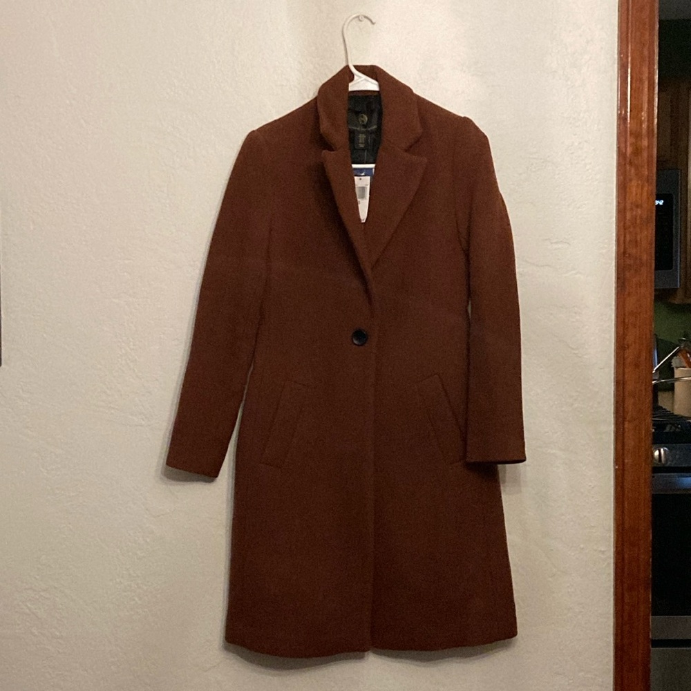 New House of Harlow Brown Trench Coat with Textured Wool